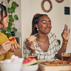 Group of friends enjoying meal together